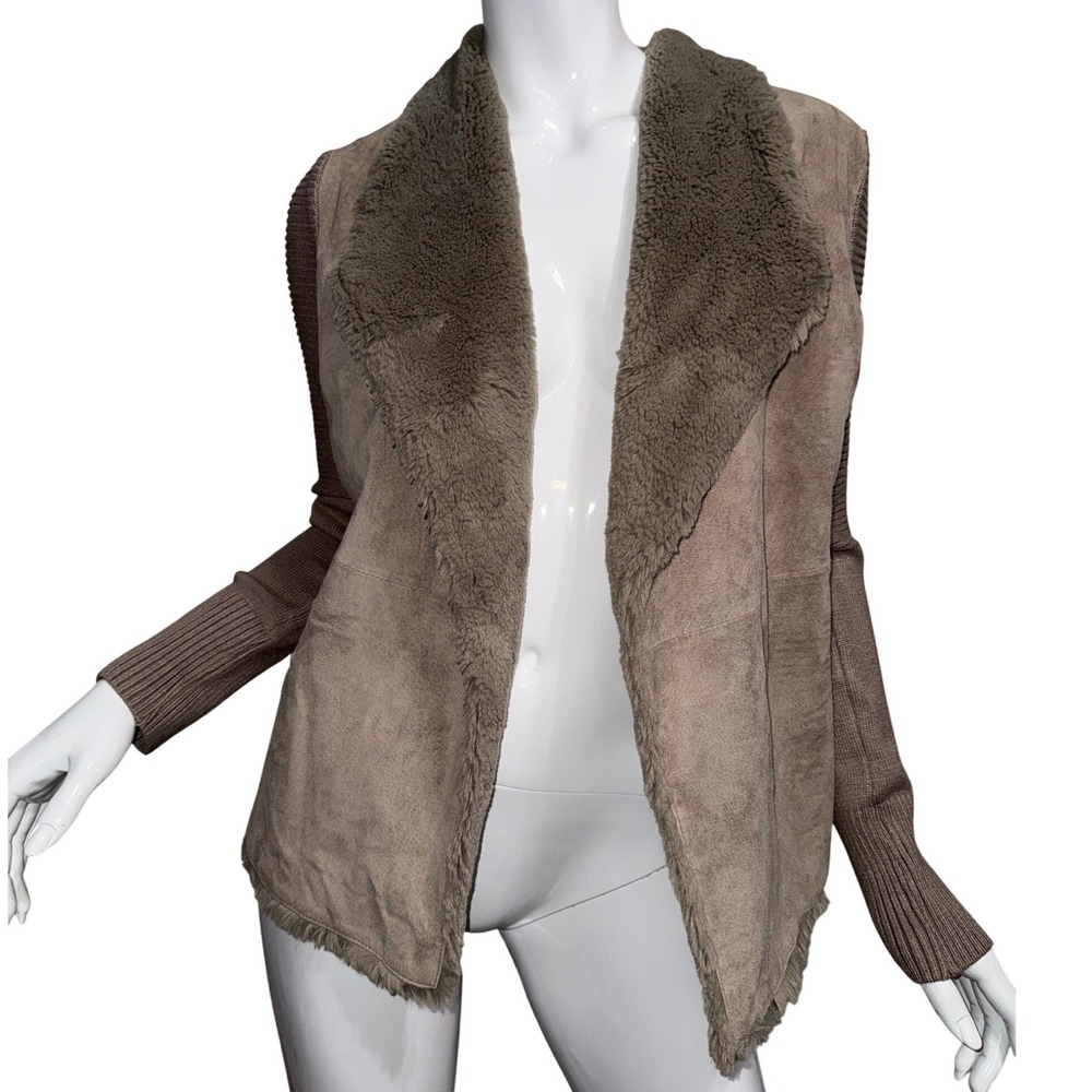 Suede Faux Fur Ribbed Knit Cardigan Jacket Minimalist Capsule Parisian Layering